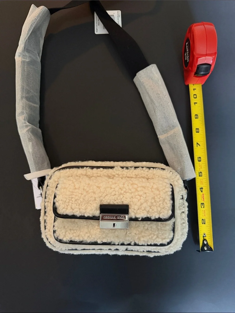 Michael Kors Cream Sherpa Crossbody with Black Trim